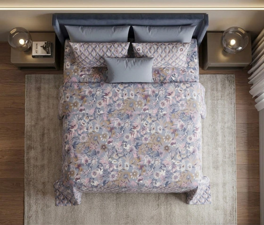 Vintage Blue Bedsheet Set – King Size with 2 Pillow Covers