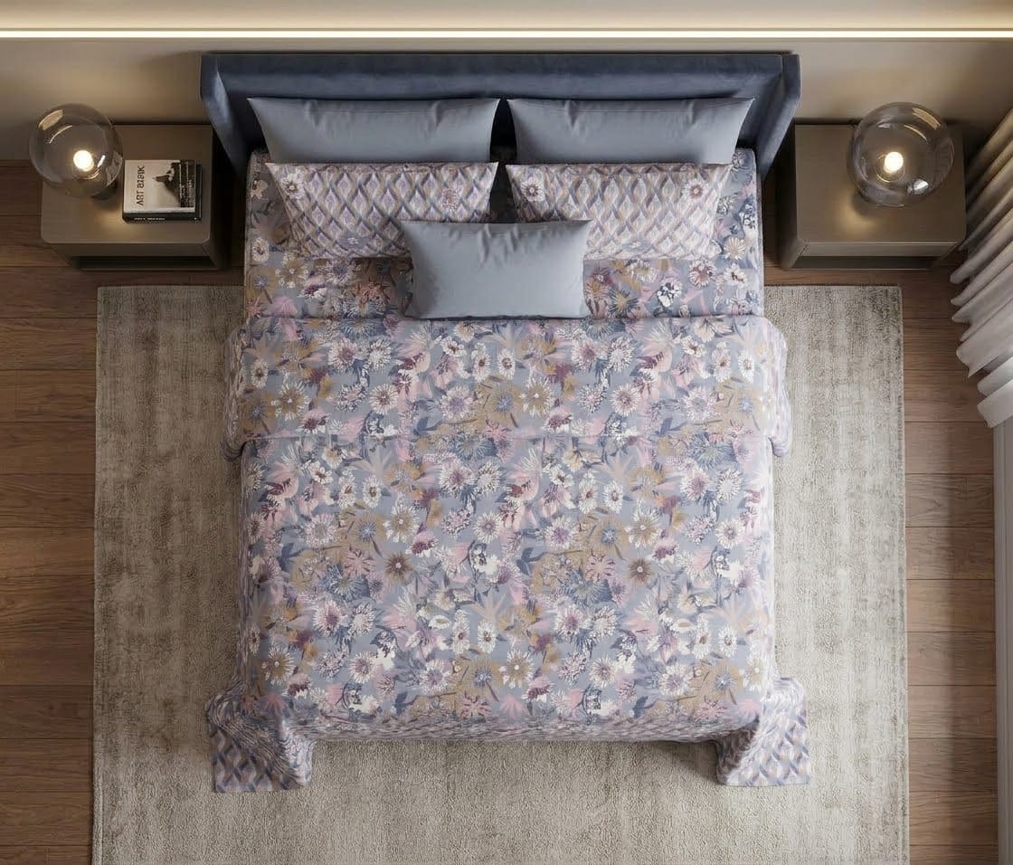 Vintage Blue Bedsheet Set – King Size with 2 Pillow Covers