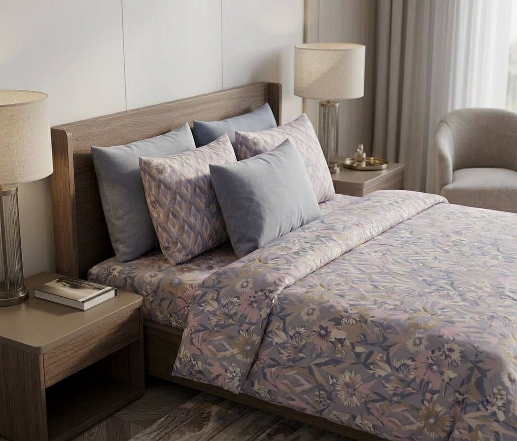 Vintage Blue Bedsheet Set – King Size with 2 Pillow Covers