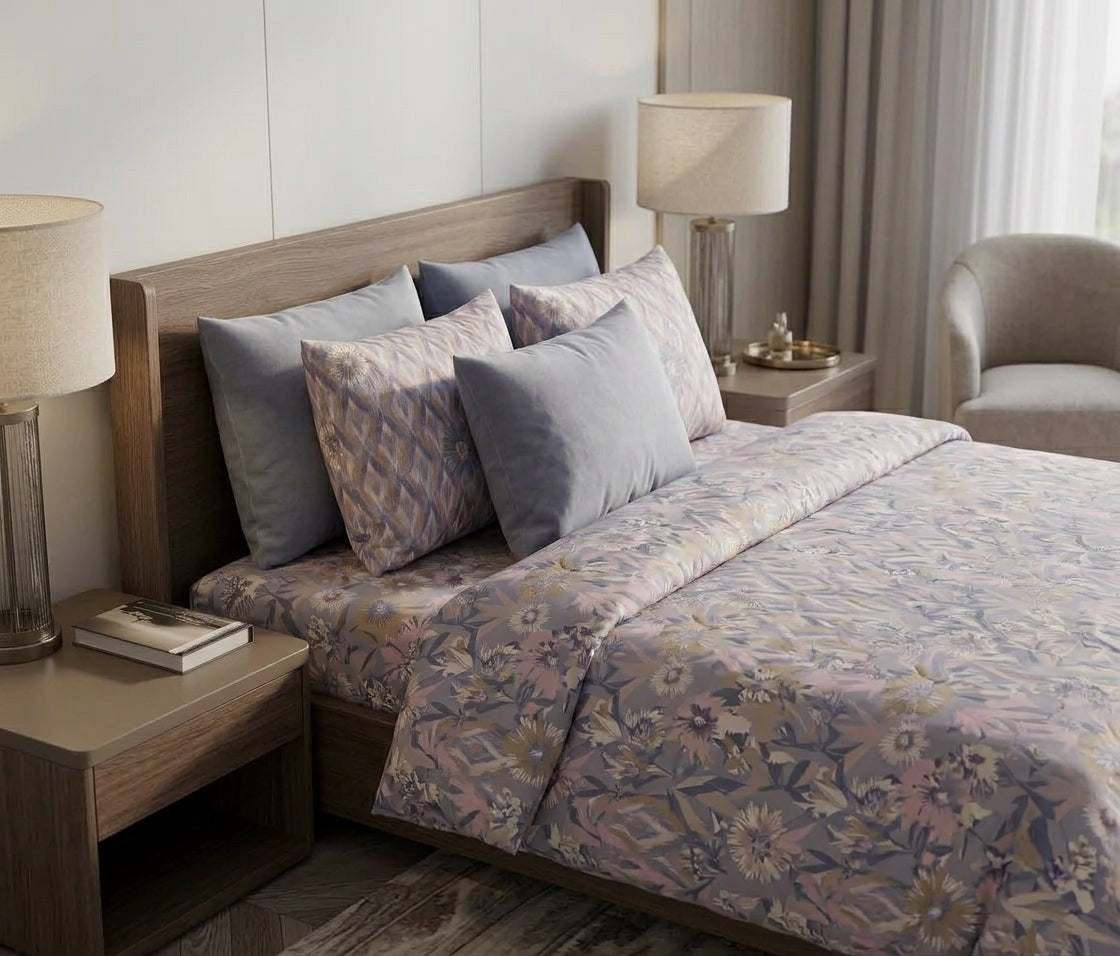 Vintage Blue Bedsheet Set – King Size with 2 Pillow Covers