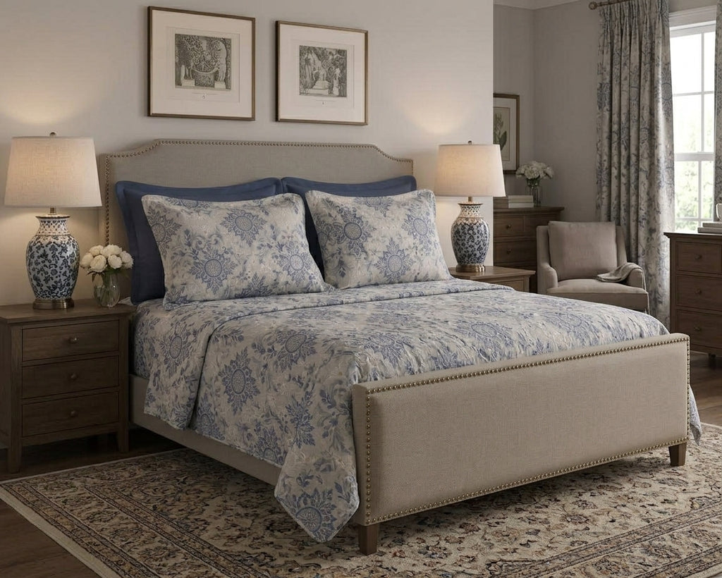 Porcelain Blue Bedsheet Set – King Size with 2 Pillow Covers