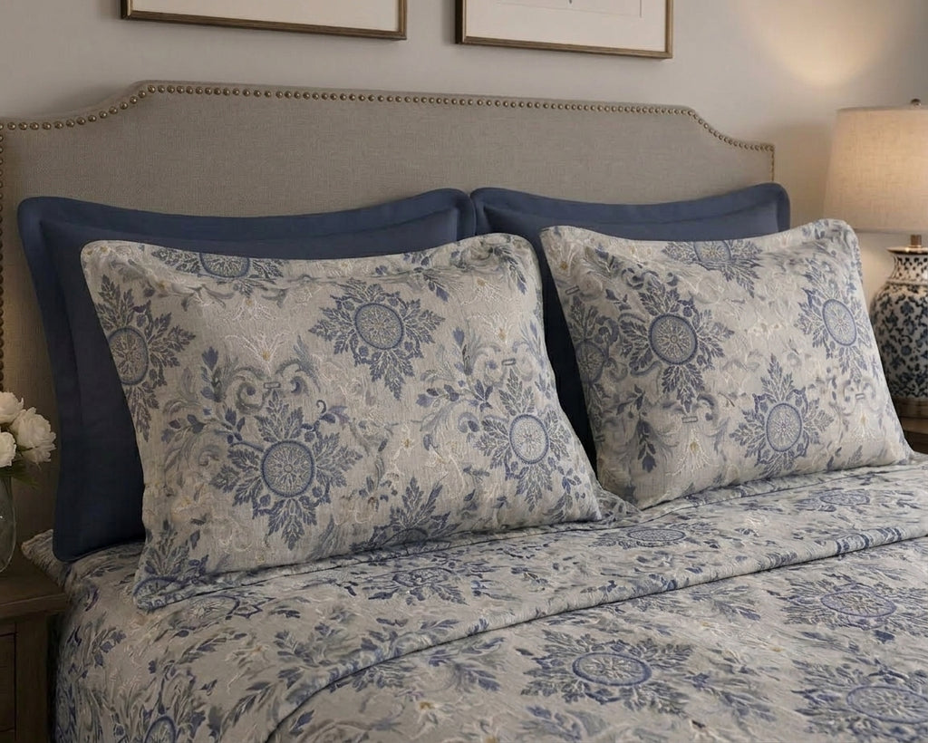 Porcelain Blue Bedsheet Set – King Size with 2 Pillow Covers