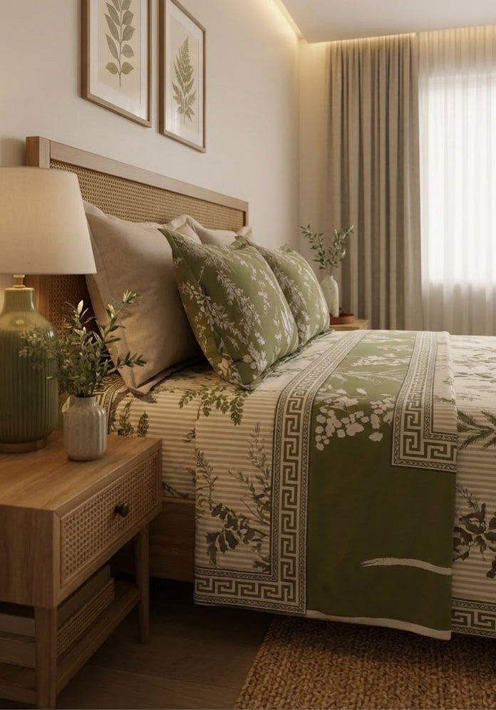 Green leaf Bedsheet Set – King Size with 2 Pillow Covers