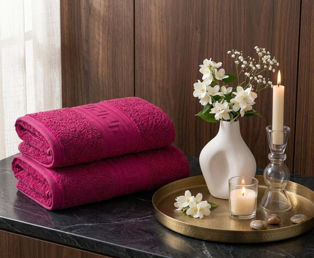 Greek Border Towel – Premium 2-Piece Bergundy Towel Set