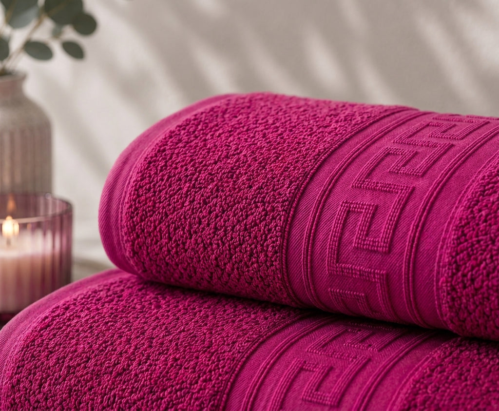 Greek Border Towel – Premium 2-Piece Bergundy Towel Set