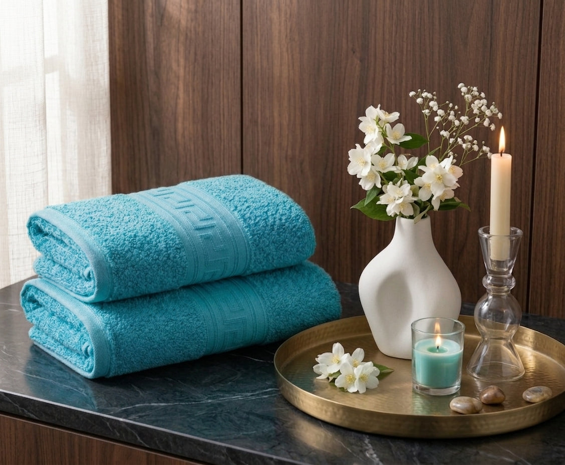 Greek Border Towel – Premium 2-Piece Blue Towel Set