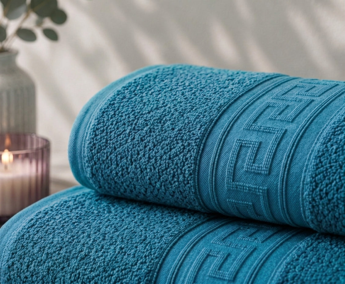 Greek Border Towel – Premium 2-Piece Blue Towel Set