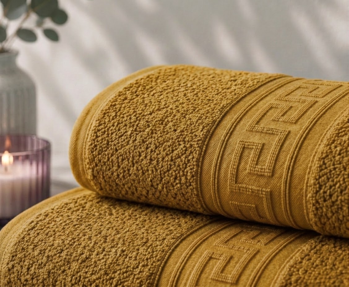Greek Border Towel – Premium 2-Piece Light Yellow Towel Set