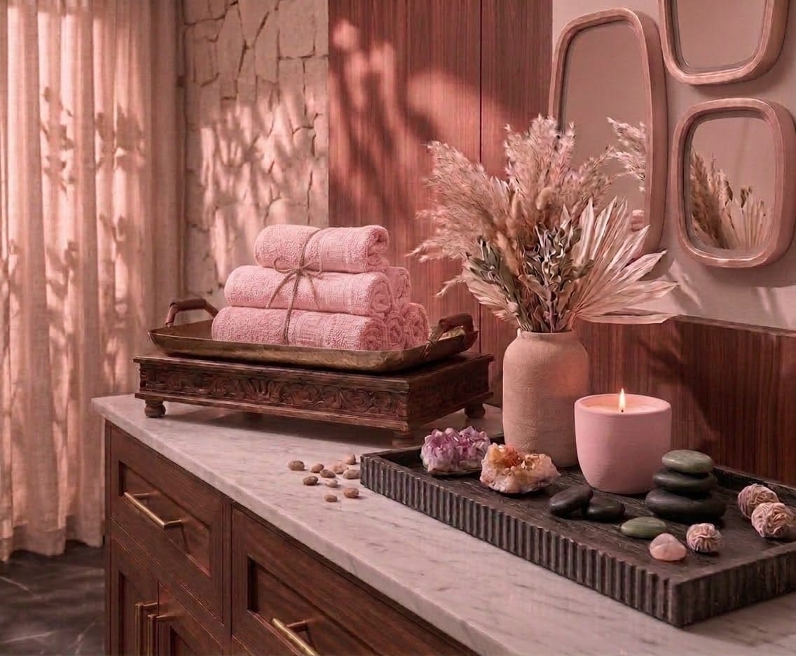 Greek Border Towel – Premium 2-Piece Baby Pink Towel Set