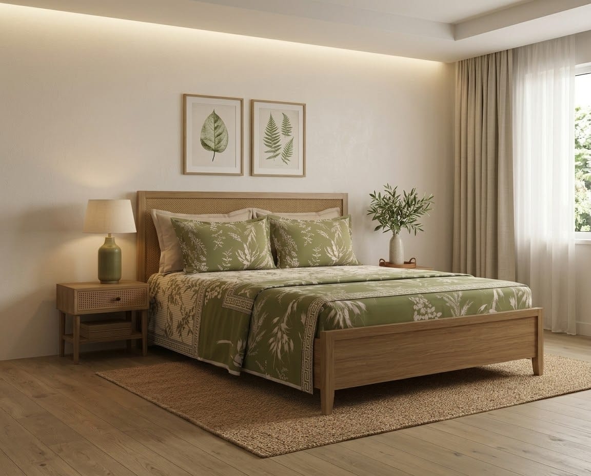 Green leaf Bedsheet Set – King Size with 2 Pillow Covers