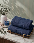 Greek Border Towel – Premium 2-Piece Navy Blue Towel Set